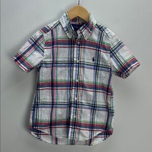 Ralph Lauren Plaid Dress Shirt Boys Size 5 Short Sleeve Preppy Classic